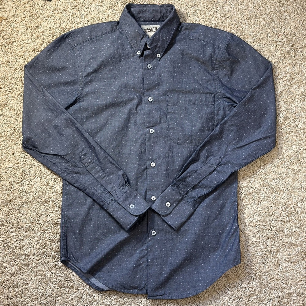 Naked & Famous Shirt Men's S Blue Polka Dot Long Sleeve Japanese Cotton